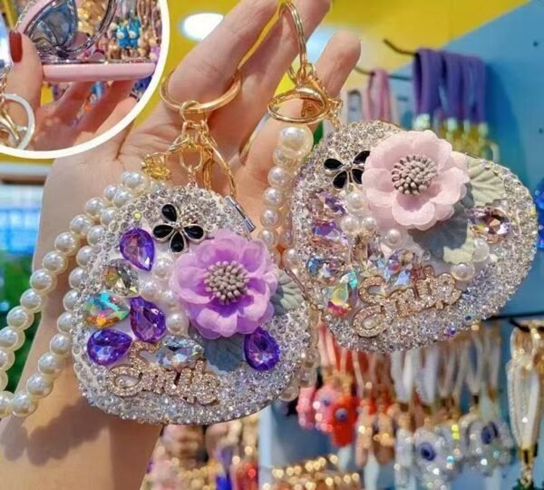 rhinestones heart makeup mirror w08010